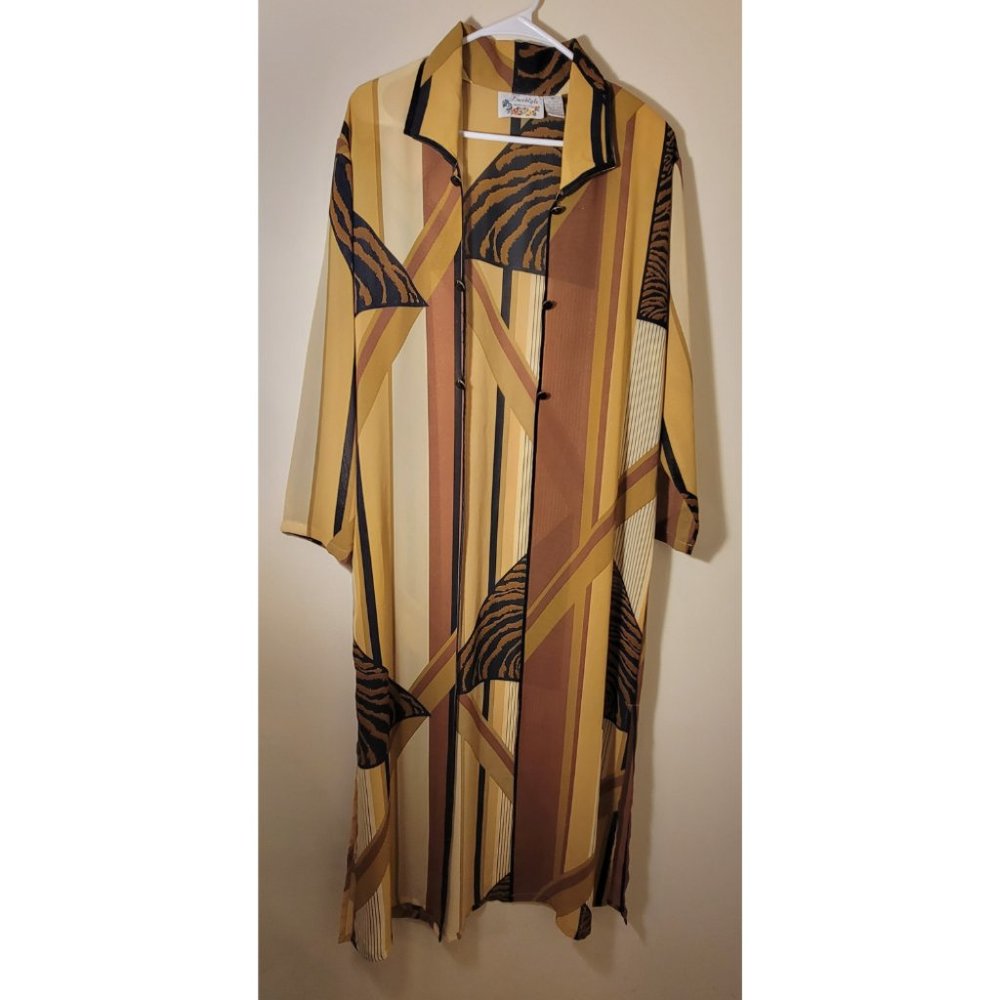 Freestyle Women's Multicolor Long Sleeve Front Button kimono Dress Size Medium
